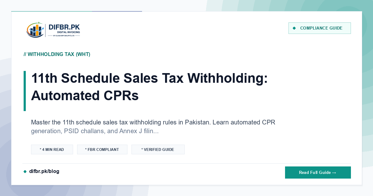 11th Schedule Sales Tax Withholding: Automated CPRs