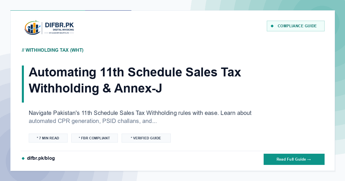 Automating 11th Schedule Sales Tax Withholding & Annex-J