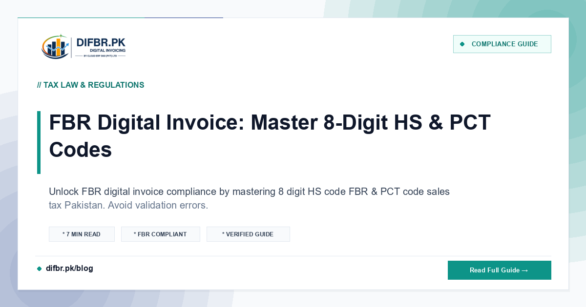 FBR Digital Invoice: Master 8-Digit HS & PCT Codes