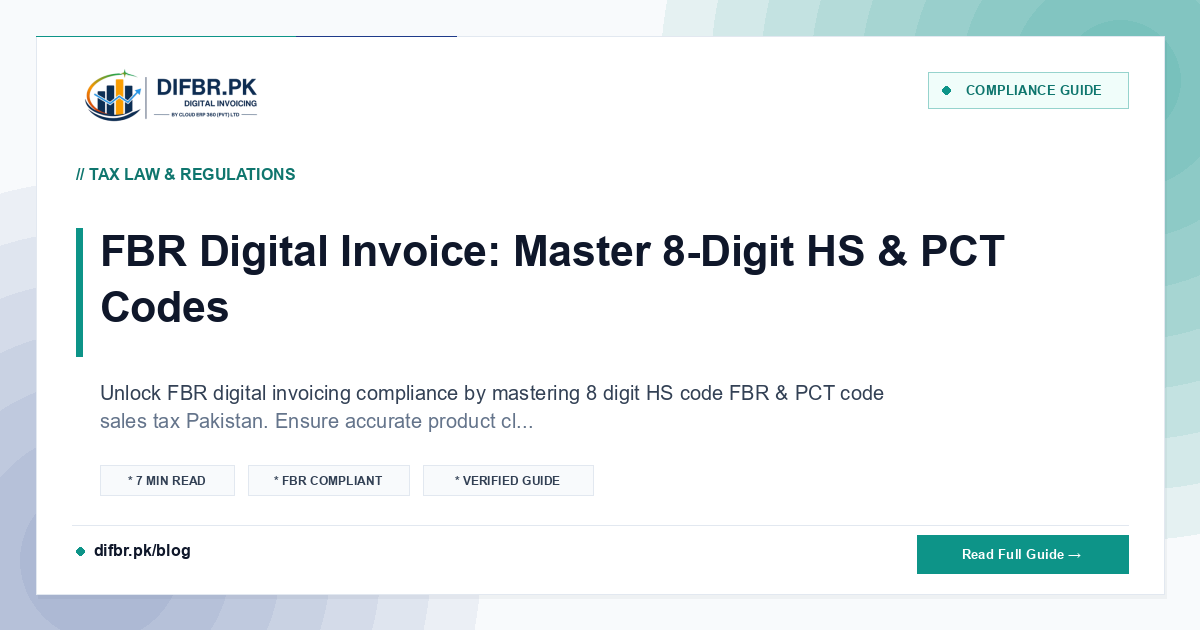 FBR Digital Invoice: Master 8-Digit HS & PCT Codes