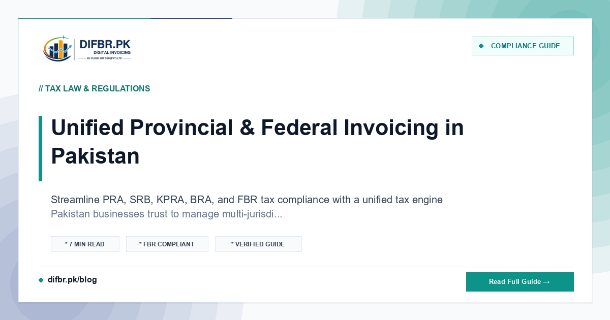 Unified Provincial & Federal Invoicing in Pakistan